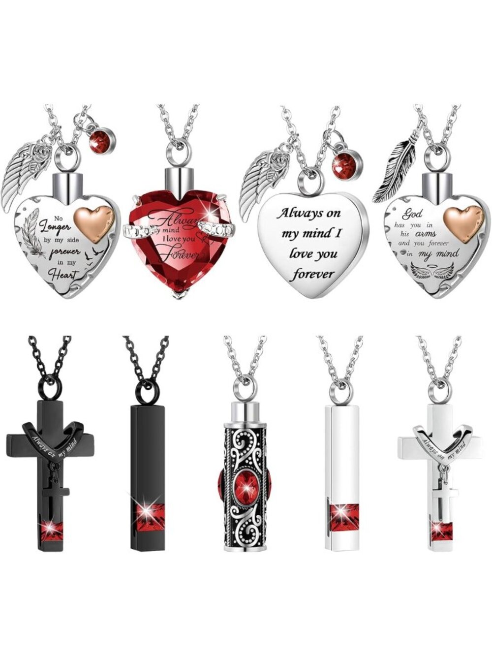 9 Pcs Heart & Cross Cremation Urn Necklace Set for Ashes - Memorial Jewelry